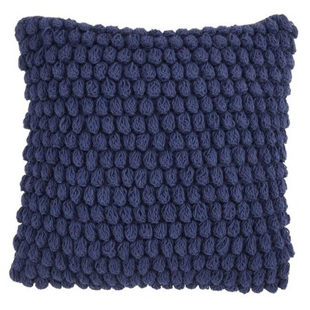 SARO LIFESTYLE SARO 3519.NB20S Cotton Down Filling Throw Pillow with Crochet Pom Pom Design  Navy Blue 3519.NB20S